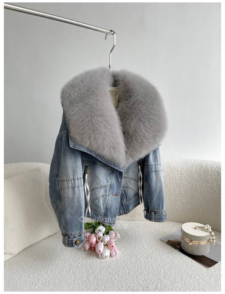 Kadın Suni Kürk İnce Denim Ceket