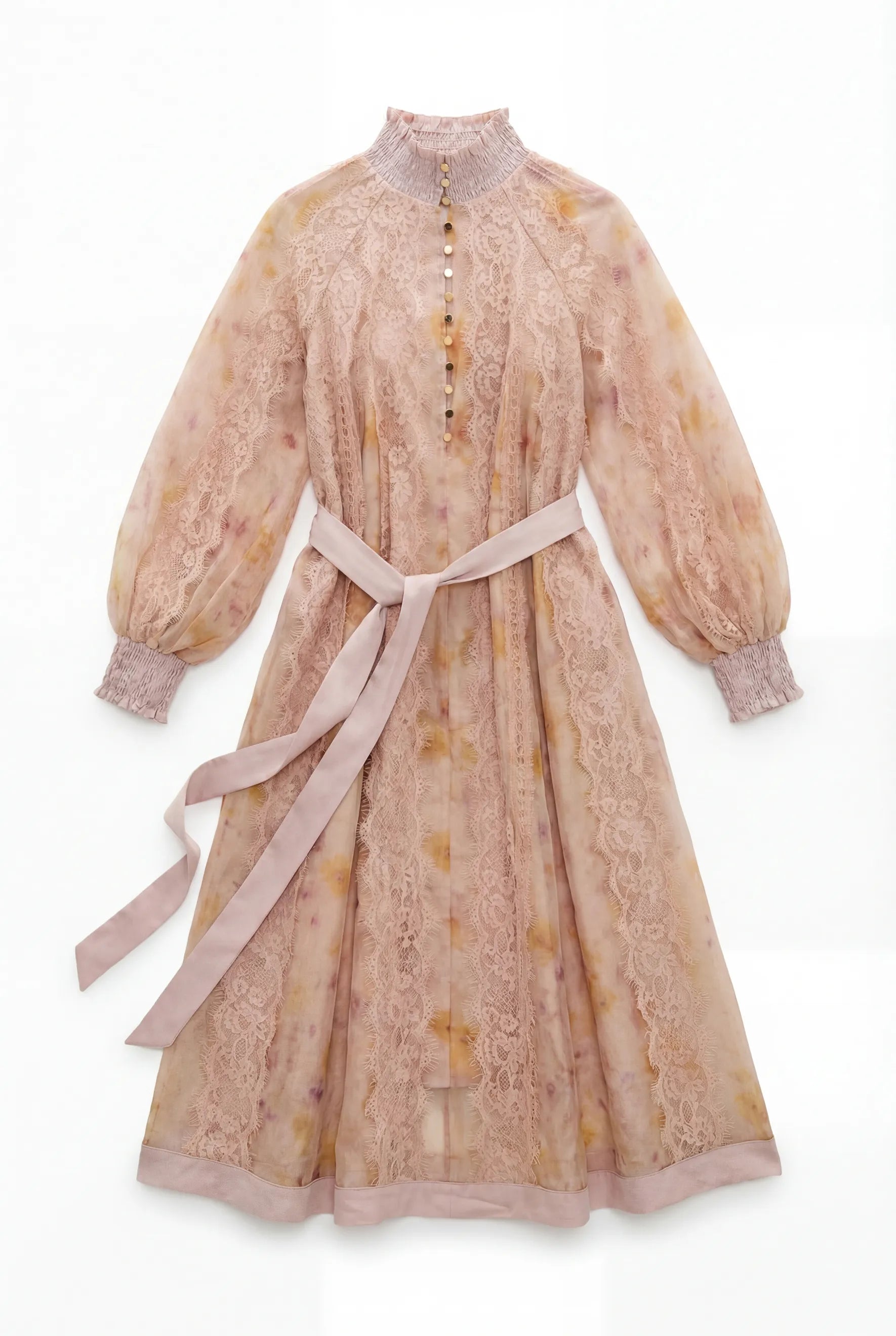 Love Pembe Baskılı Dantel Midi Elbise
