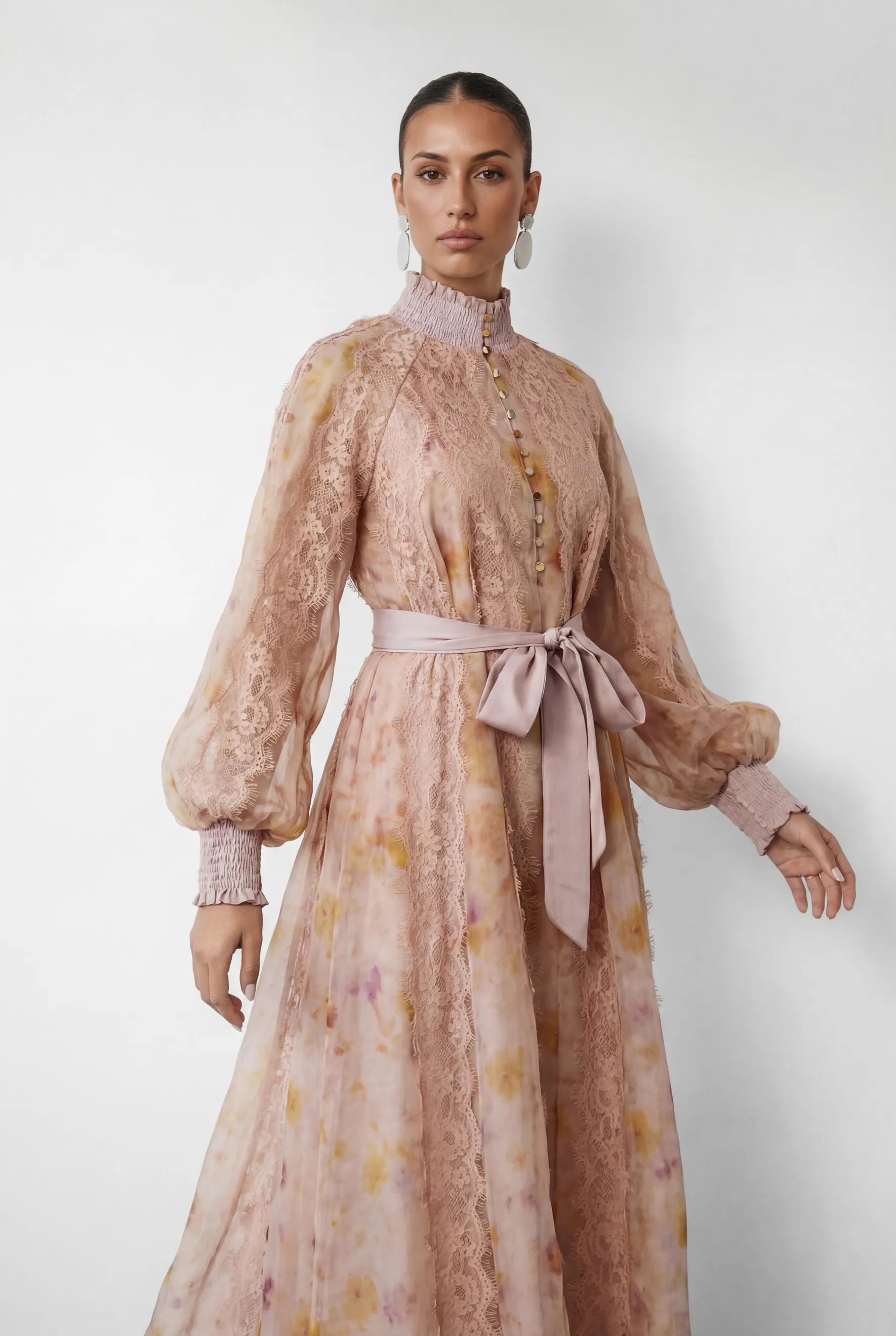 Love Pembe Baskılı Dantel Midi Elbise