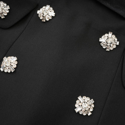 Mealla Kristal Düğmeli Kloş Mini Elbise Siyah