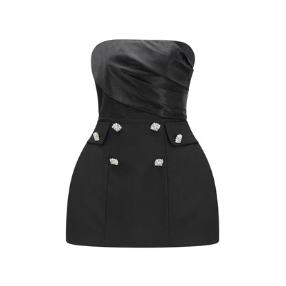 Mealla Kristal Düğmeli Kloş Mini Elbise Siyah
