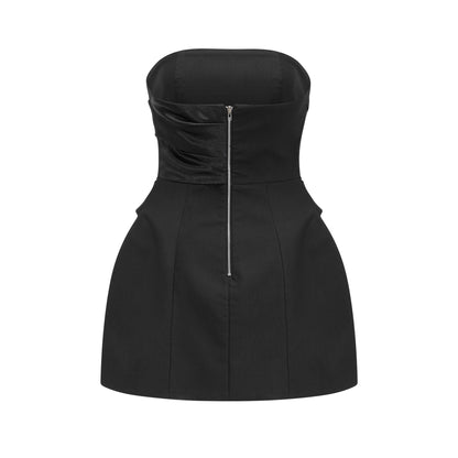 Mealla Kristal Düğmeli Kloş Mini Elbise Siyah
